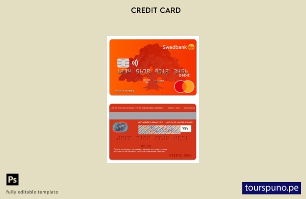 lista para imprimir plantilla de tarjeta mastercard de débito SwedBank de Suecia